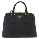 PRADA Hand Bag Saffiano leather 2way Black Gold Auth 198741V-13