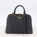 PRADA Hand Bag Saffiano leather 2way Black Gold Auth 198741V-12