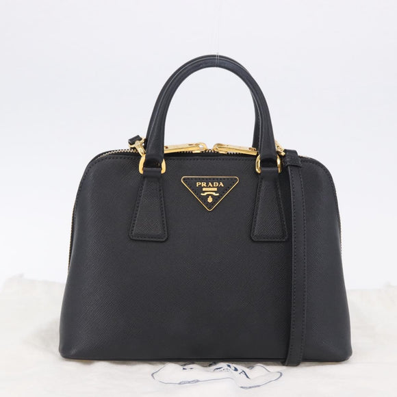 PRADA Hand Bag Saffiano leather 2way Black Gold Auth 198741V