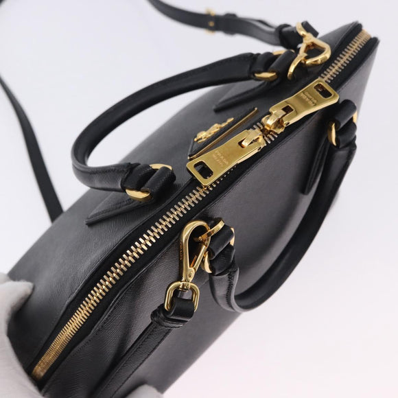 PRADA Hand Bag Saffiano leather 2way Black Gold Auth 198741V