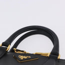 PRADA Hand Bag Saffiano leather 2way Black Gold Auth 198741V-14