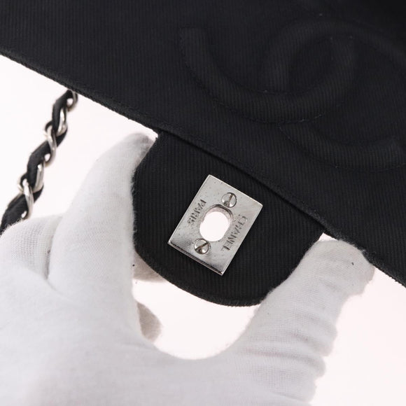 CHANEL Matelasse25 Chain Shoulder Bag Canvas Black Silver CC Auth 198742
