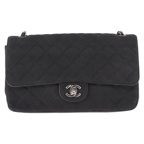 CHANEL Matelasse25 Chain Shoulder Bag Canvas Black Silver CC Auth 198742