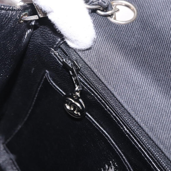 CHANEL Matelasse25 Chain Shoulder Bag Canvas Black Silver CC Auth 198742