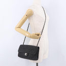 CHANEL Matelasse25 Chain Shoulder Bag Canvas Black Silver CC Auth 198742-25