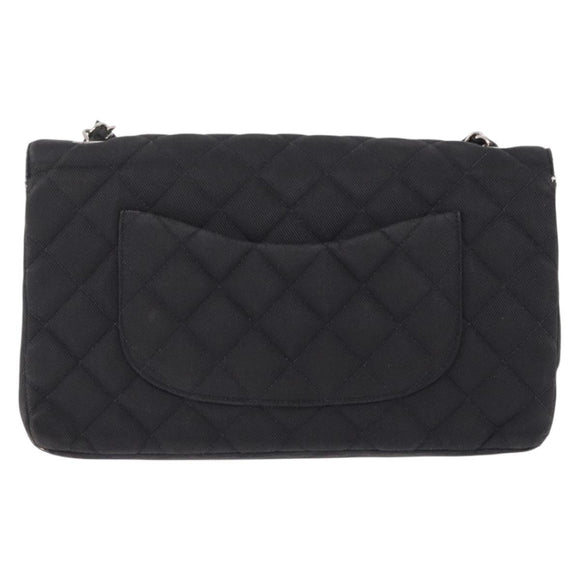 CHANEL Matelasse25 Chain Shoulder Bag Canvas Black Silver CC Auth 198742
