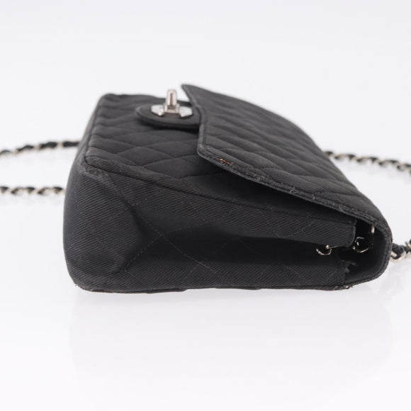 CHANEL Matelasse25 Chain Shoulder Bag Canvas Black Silver CC Auth 198742