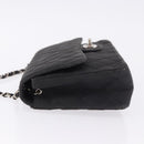 CHANEL Matelasse25 Chain Shoulder Bag Canvas Black Silver CC Auth 198742-4