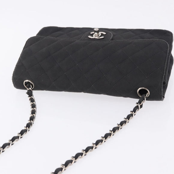CHANEL Matelasse25 Chain Shoulder Bag Canvas Black Silver CC Auth 198742