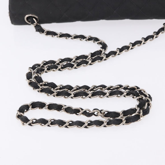 CHANEL Matelasse25 Chain Shoulder Bag Canvas Black Silver CC Auth 198742