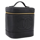 CHANEL COCO Mark Vanity Hand Bag Caviar Skin Black Gold CC Auth 198746V-1