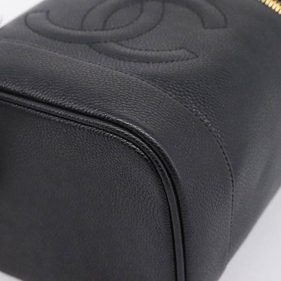 CHANEL COCO Mark Vanity Hand Bag Caviar Skin Black Gold CC Auth 198746V