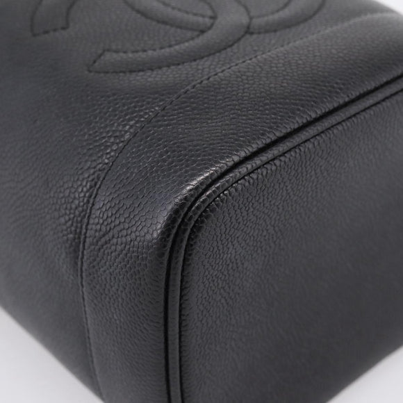 CHANEL COCO Mark Vanity Hand Bag Caviar Skin Black Gold CC Auth 198746V