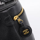 CHANEL COCO Mark Vanity Hand Bag Caviar Skin Black Gold CC Auth 198746V-14