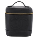 CHANEL COCO Mark Vanity Hand Bag Caviar Skin Black Gold CC Auth 198746V-2
