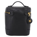 CHANEL COCO Mark Vanity Hand Bag Caviar Skin Black Gold CC Auth 198746V-3