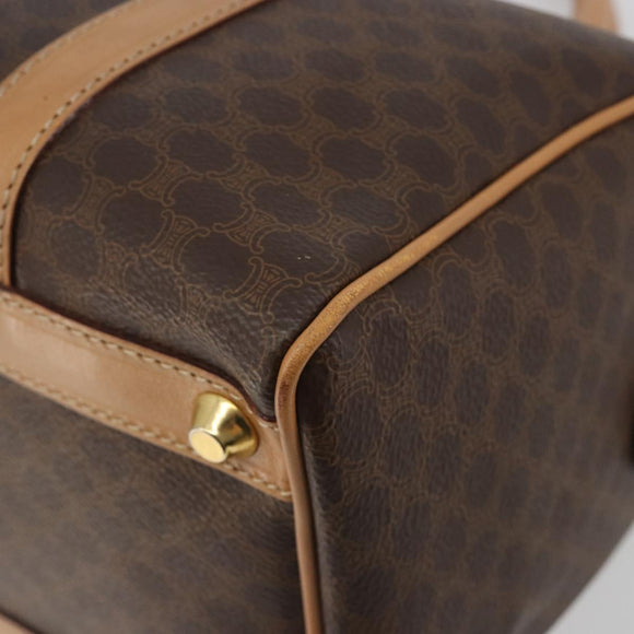 CELINE Macadam Canvas Boston Bag PVC Leather Brown Gold Auth 198748
