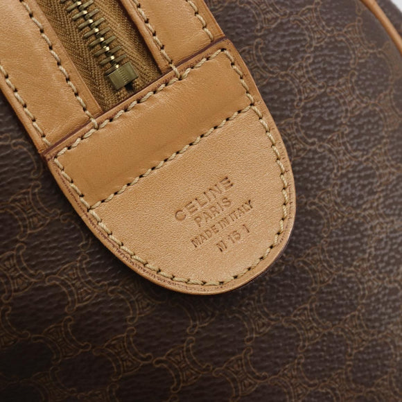 CELINE Macadam Canvas Boston Bag PVC Leather Brown Gold Auth 198748