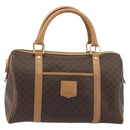 CELINE Macadam Canvas Boston Bag PVC Leather Brown Gold Auth 198748-13