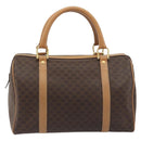 CELINE Macadam Canvas Boston Bag PVC Leather Brown Gold Auth 198748-2