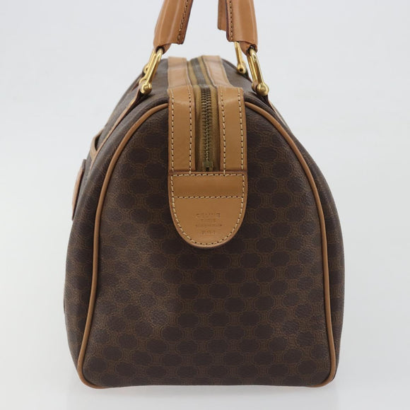CELINE Macadam Canvas Boston Bag PVC Leather Brown Gold Auth 198748