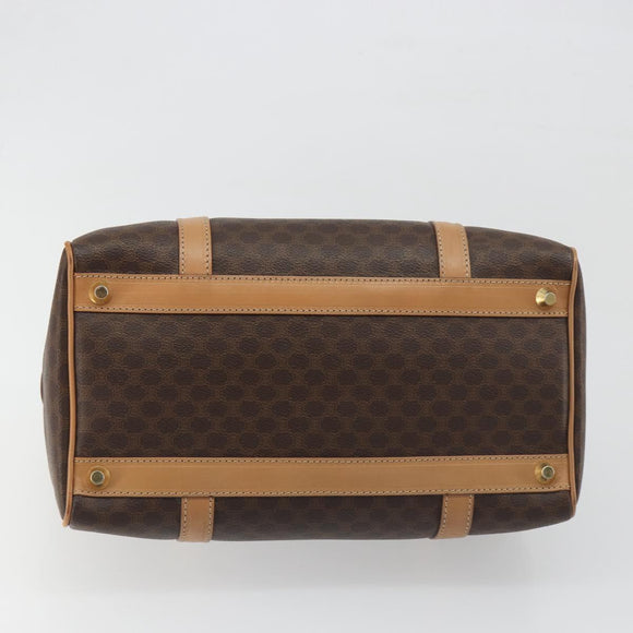 CELINE Macadam Canvas Boston Bag PVC Leather Brown Gold Auth 198748