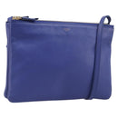 CELINE Trio Shoulder Bag Leather Blue Gold Auth 198751-1