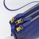 CELINE Trio Shoulder Bag Leather Blue Gold Auth 198751-10