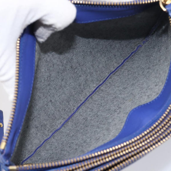 CELINE Trio Shoulder Bag Leather Blue Gold Auth 198751