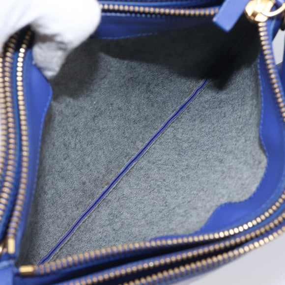 CELINE Trio Shoulder Bag Leather Blue Gold Auth 198751
