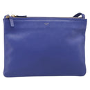 CELINE Trio Shoulder Bag Leather Blue Gold Auth 198751-13