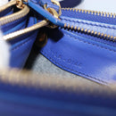 CELINE Trio Shoulder Bag Leather Blue Gold Auth 198751-12