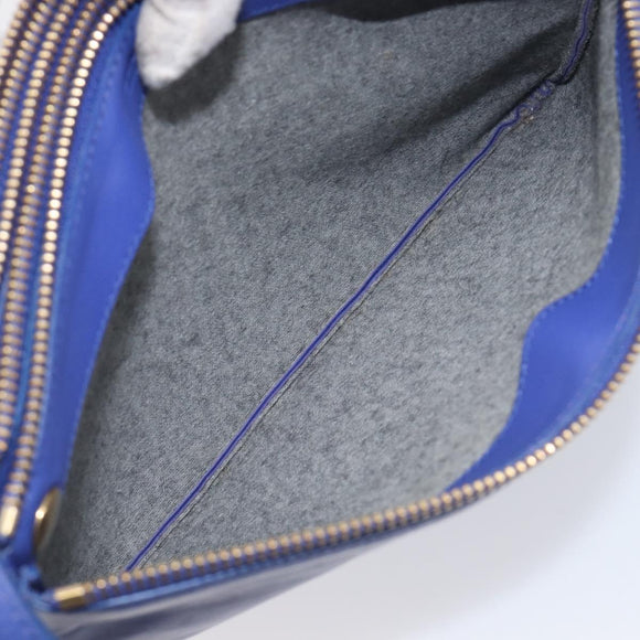 CELINE Trio Shoulder Bag Leather Blue Gold Auth 198751