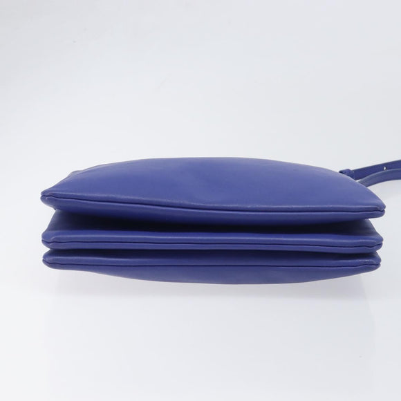 CELINE Trio Shoulder Bag Leather Blue Gold Auth 198751