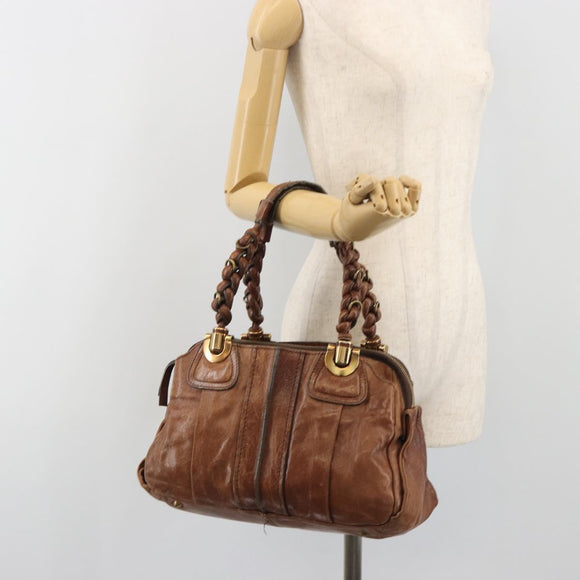 Chloe Hand Bag Leather Brown Gold Auth 198752