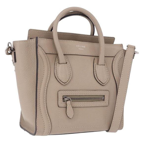 CELINE Luggage Nano Hand Bag Leather 2way Beige Auth 198753V
