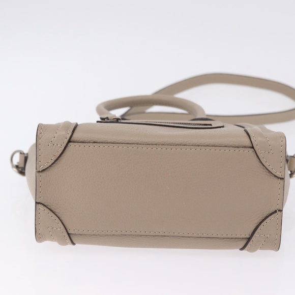 CELINE Luggage Nano Hand Bag Leather 2way Beige Auth 198753V