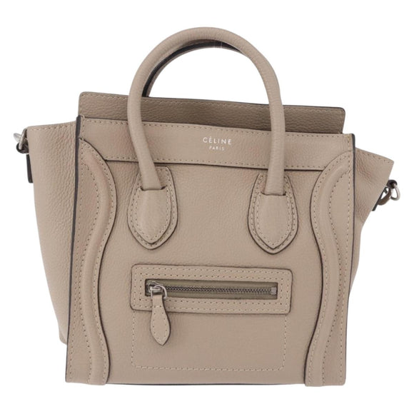 CELINE Luggage Nano Hand Bag Leather 2way Beige Auth 198753V