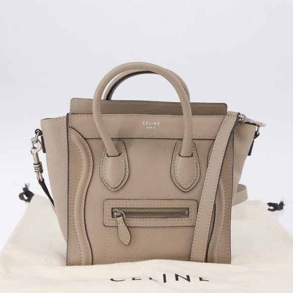 CELINE Luggage Nano Hand Bag Leather 2way Beige Auth 198753V