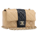 CHANEL Mini Matelasse Chain Shoulder Bag Lamb Skin Beige Gold CC Auth 198755SAM-1