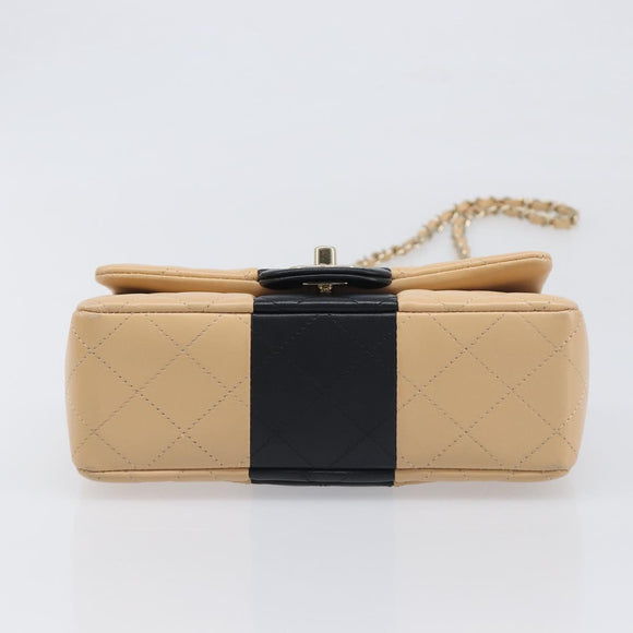 CHANEL Mini Matelasse Chain Shoulder Bag Lamb Skin Beige Gold CC Auth 198755SAM