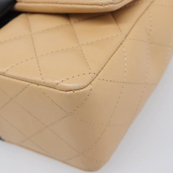 CHANEL Mini Matelasse Chain Shoulder Bag Lamb Skin Beige Gold CC Auth 198755SAM