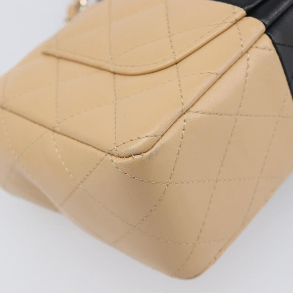 CHANEL Mini Matelasse Chain Shoulder Bag Lamb Skin Beige Gold CC Auth 198755SAM