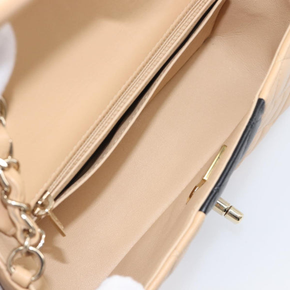 CHANEL Mini Matelasse Chain Shoulder Bag Lamb Skin Beige Gold CC Auth 198755SAM