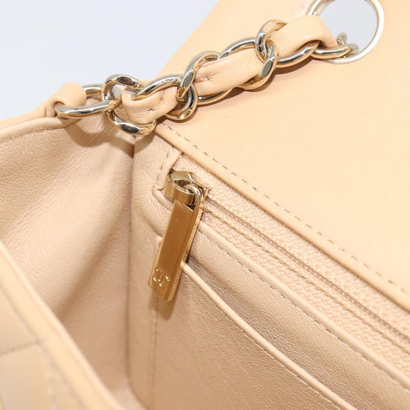 CHANEL Mini Matelasse Chain Shoulder Bag Lamb Skin Beige Gold CC Auth 198755SAM