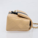 CHANEL Mini Matelasse Chain Shoulder Bag Lamb Skin Beige Gold CC Auth 198755SAM-4