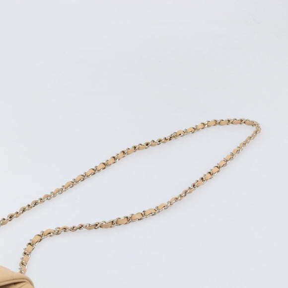 CHANEL Mini Matelasse Chain Shoulder Bag Lamb Skin Beige Gold CC Auth 198755SAM