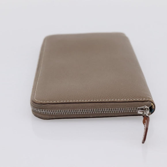 HERMES Azap Long Silk Inn Long Wallet Leather Beige Silver Auth 198757A