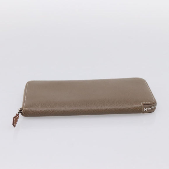 HERMES Azap Long Silk Inn Long Wallet Leather Beige Silver Auth 198757A
