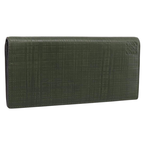 LOEWE Long Wallet Leather Green Silver Auth 198759A